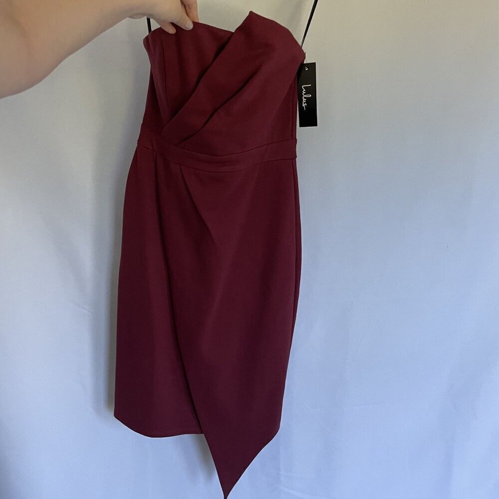 NWT Lulus red wine burgundy bodycon‎ minidress formal strapless size XS dramatic